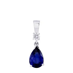 18ct White Gold 2.98ct Pear Cut Sapphire And 0.20ct Round Brilliant Cut Diamond Pendant Only