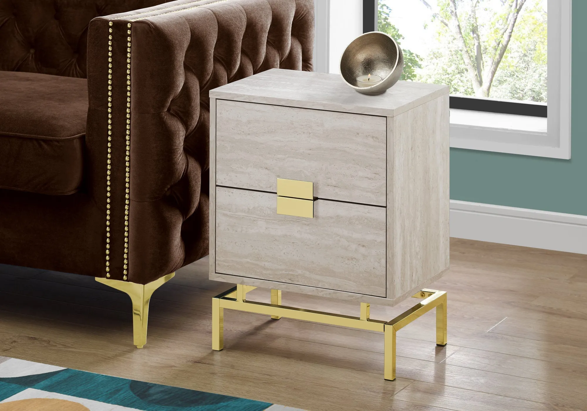 Accent Table - 24"H / Beige Marble / Gold Metal