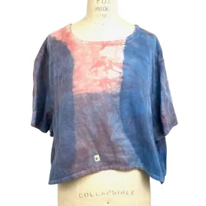 Allyn Boxy Tee in Blue Pink Cotton Double Gauze | Pattern A