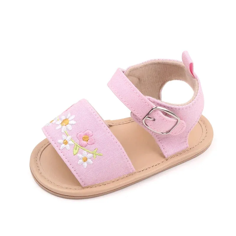 Baby Girl Summer Sandal Embroidery Flower Design for 0-1 Years Old