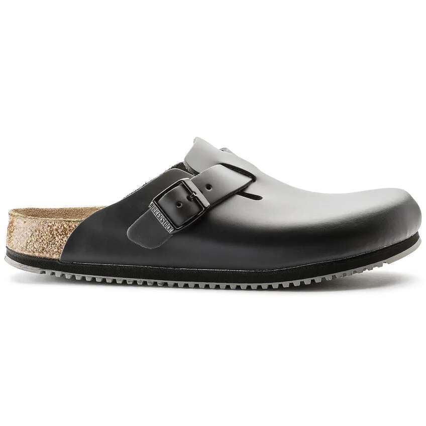 Birkenstock Boston Leather Super Grip Classic Footbed Clog in Black