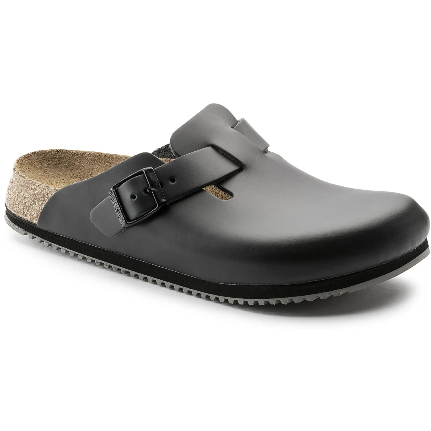 Birkenstock Boston Leather Super Grip Classic Footbed Clog in Black