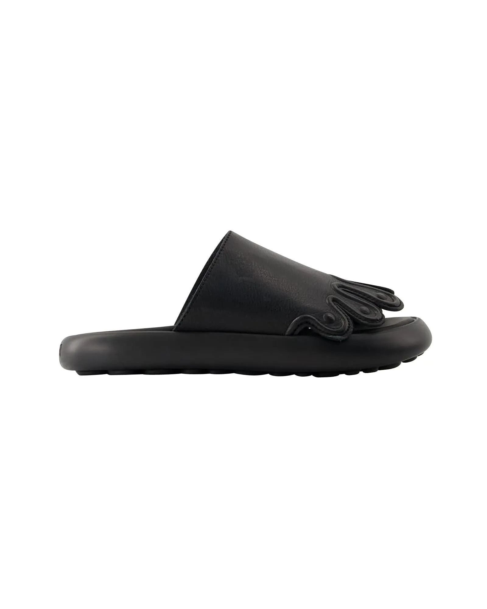 Black Leather Slip-On Sandals with Rubber Sole