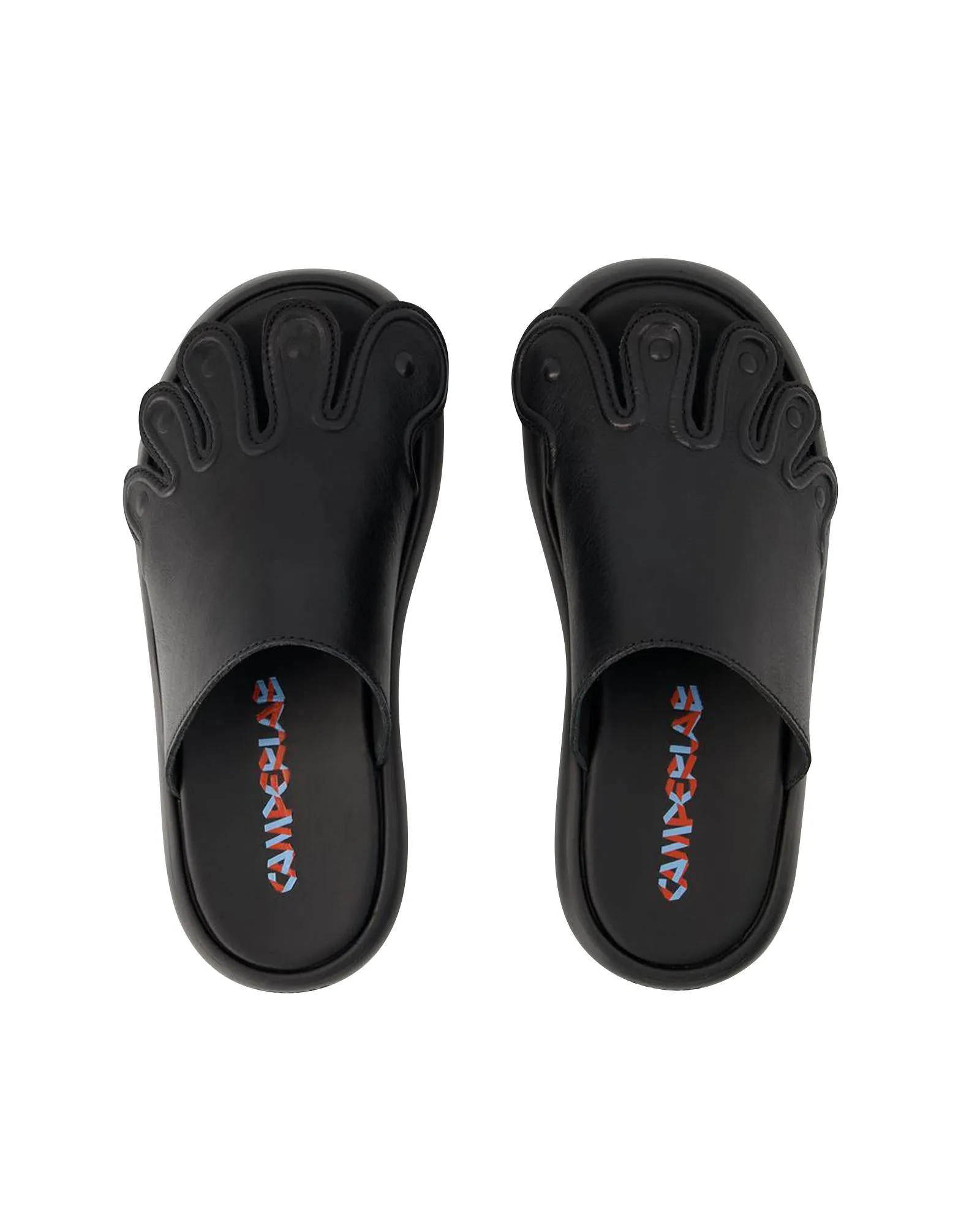 Black Leather Slip-On Sandals with Rubber Sole