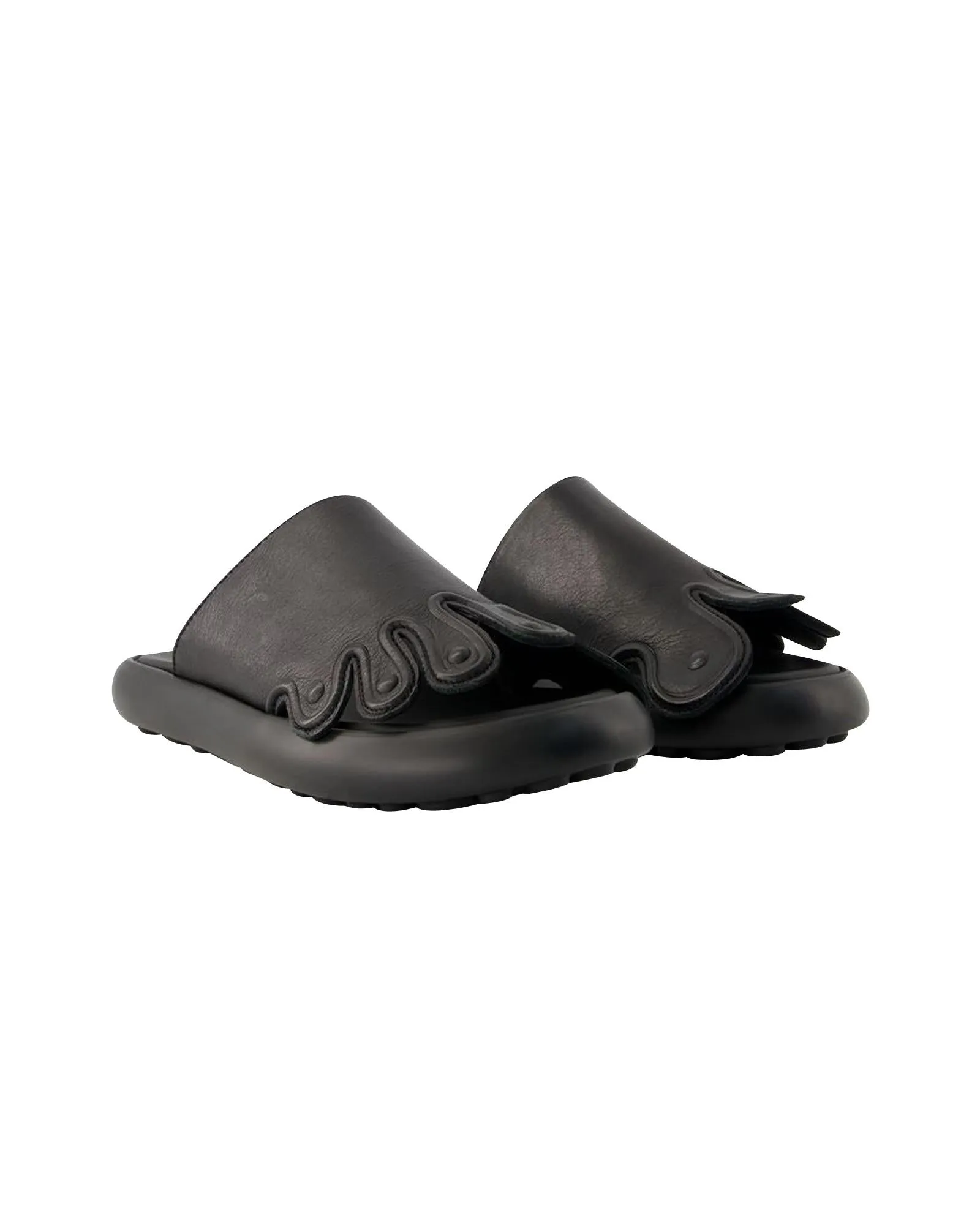 Black Leather Slip-On Sandals with Rubber Sole