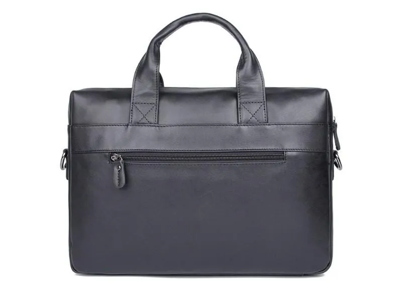 Black Mens Leather Laptop Messenger Bag