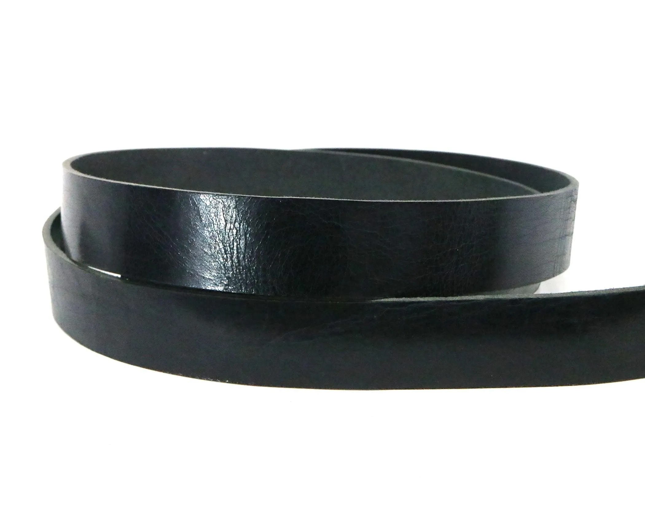 Black Vintage Glazed Buffalo Leather Strip, 48”- 60” Length, Black