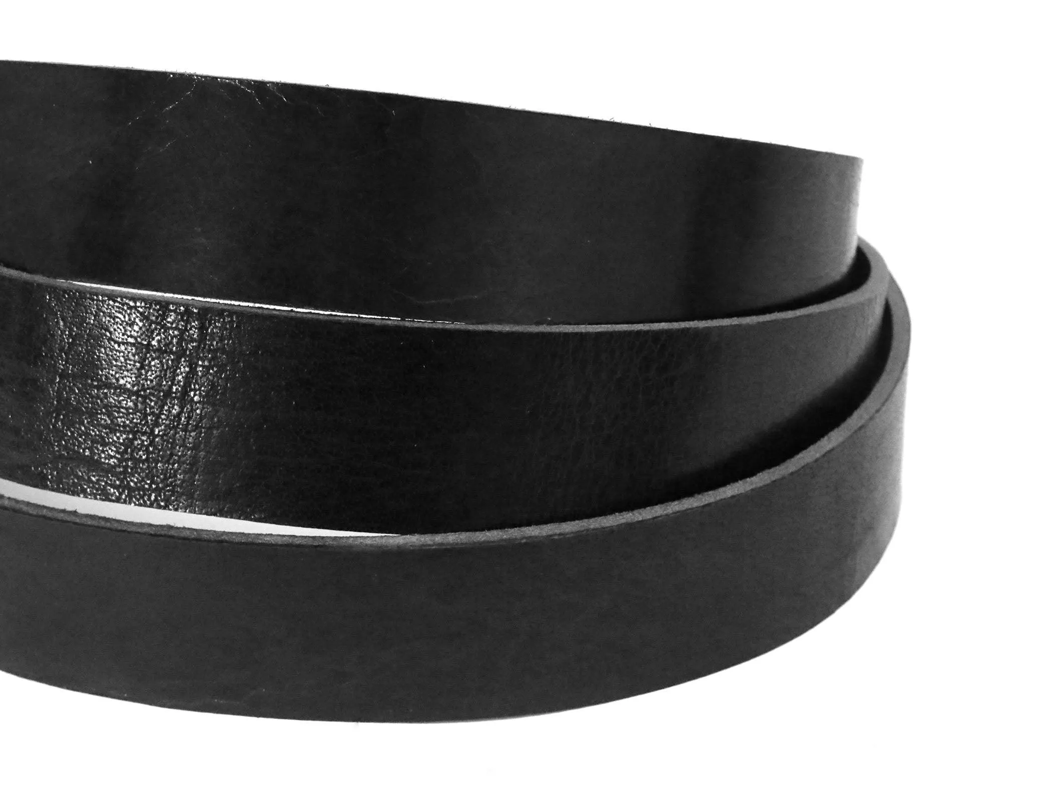 Black Vintage Glazed Buffalo Leather Strip, 48”- 60” Length, Black