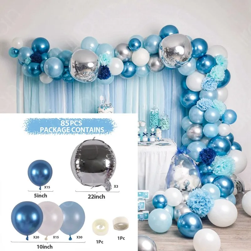 Blue Silver Macaron Birthday Balloon Garland Arch Kit Wedding Birthday Balloons Decoration Party Balloons For Kids Baby Shower