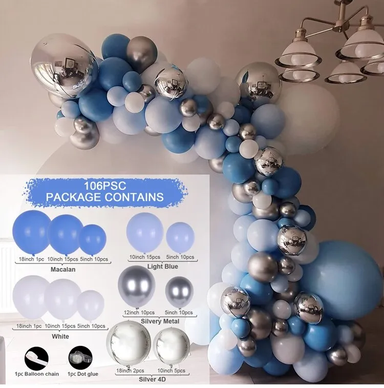 Blue Silver Macaron Birthday Balloon Garland Arch Kit Wedding Birthday Balloons Decoration Party Balloons For Kids Baby Shower