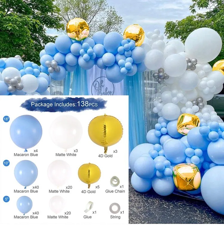 Blue Silver Macaron Birthday Balloon Garland Arch Kit Wedding Birthday Balloons Decoration Party Balloons For Kids Baby Shower