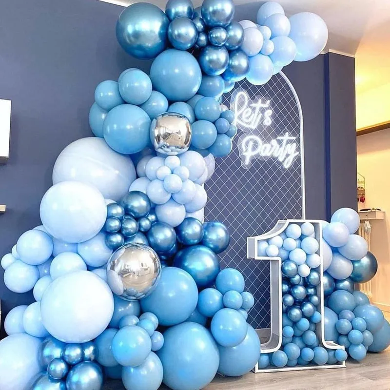 Blue Silver Macaron Birthday Balloon Garland Arch Kit Wedding Birthday Balloons Decoration Party Balloons For Kids Baby Shower