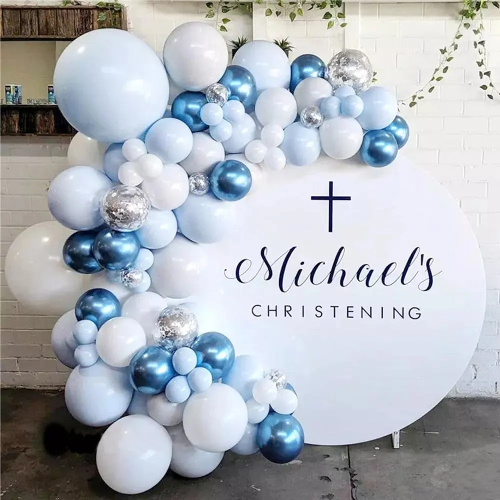 Blue Silver Macaron Birthday Balloon Garland Arch Kit Wedding Birthday Balloons Decoration Party Balloons For Kids Baby Shower