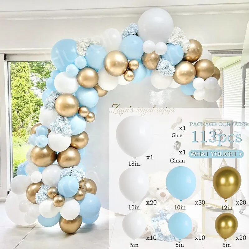 Blue Silver Macaron Birthday Balloon Garland Arch Kit Wedding Birthday Balloons Decoration Party Balloons For Kids Baby Shower