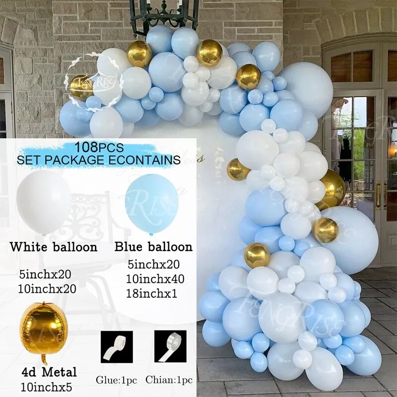 Blue Silver Macaron Birthday Balloon Garland Arch Kit Wedding Birthday Balloons Decoration Party Balloons For Kids Baby Shower