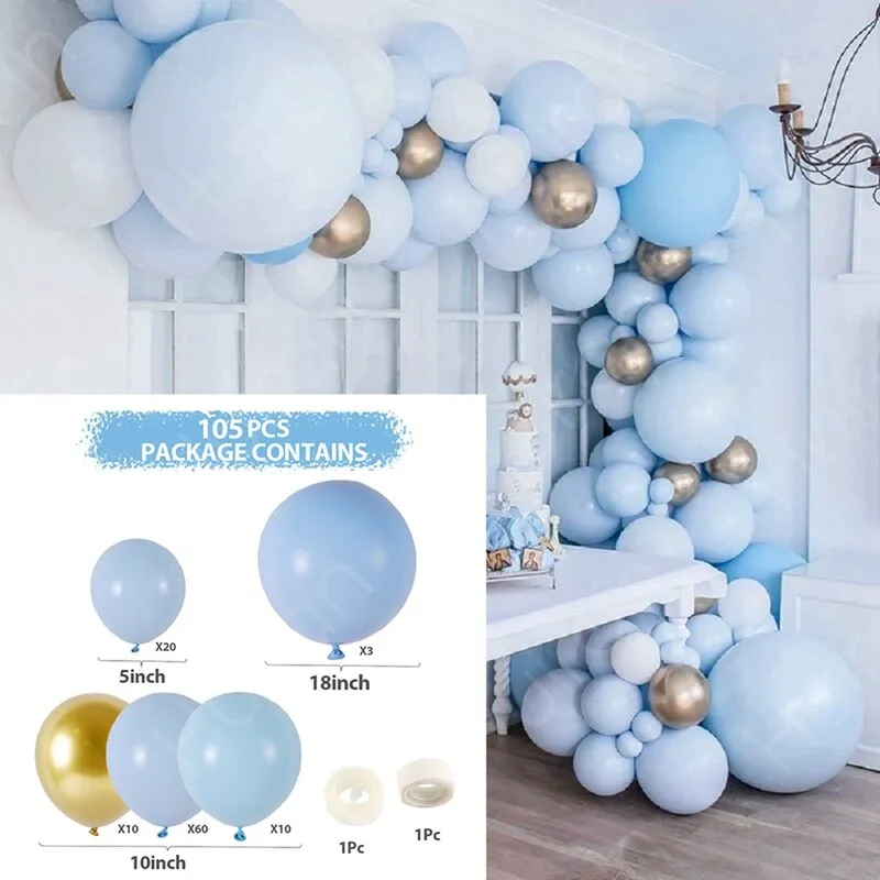 Blue Silver Macaron Birthday Balloon Garland Arch Kit Wedding Birthday Balloons Decoration Party Balloons For Kids Baby Shower