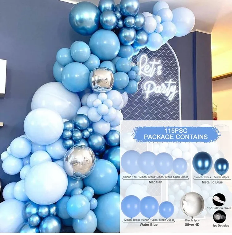 Blue Silver Macaron Birthday Balloon Garland Arch Kit Wedding Birthday Balloons Decoration Party Balloons For Kids Baby Shower