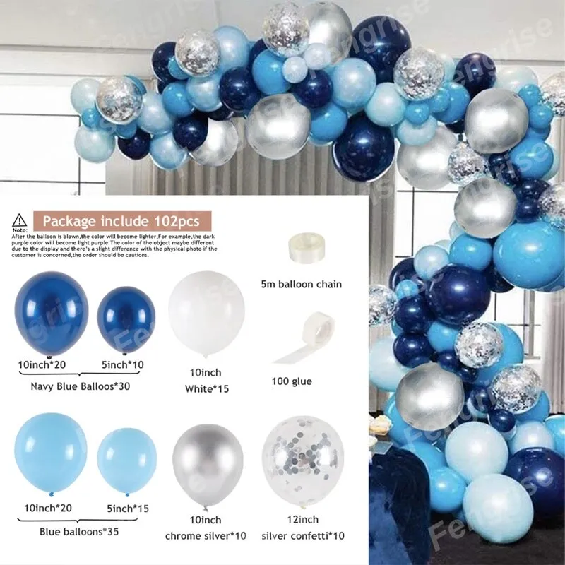 Blue Silver Macaron Birthday Balloon Garland Arch Kit Wedding Birthday Balloons Decoration Party Balloons For Kids Baby Shower