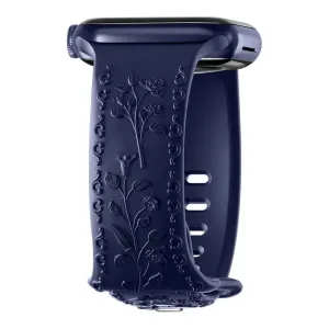 Botanical Bliss Engraved Silicone Strap for Apple Watch- Navy