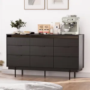 classic Storage Cabinet, 47" x 31.5" Buffet Cabinet with Storage, Black Sideboard with 2 Sliding Doors & 3 Drawers, Wood Coffee Bar Entryway Storage for Living Room