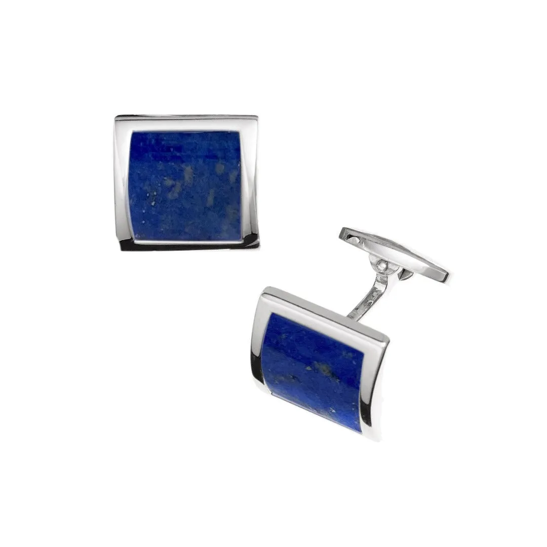 Curved Square Gemstone Sterling Silver Cufflinks I Jan Leslie