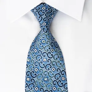 Daks Silk Rhinestone Necktie Scrolls Blue With Silver Sparkles