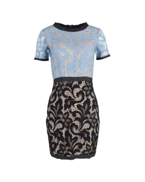 Delicate Two-Tone Lace Dress in Light Blue Polyamide