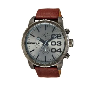 Diesel Men's Advanced Gunmetal-Tone Stainless Steel Watch with Brown Leather Band