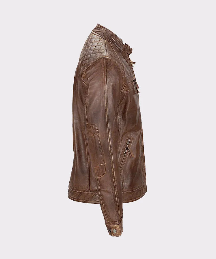 Distressed Brown Genuine Lambskin Leather Jacket