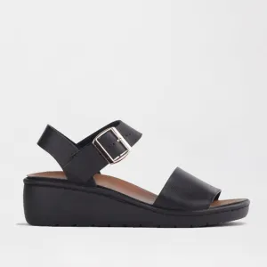 Double Band Wedge Slingback Sandal with Removable Footbed in Black - 12665