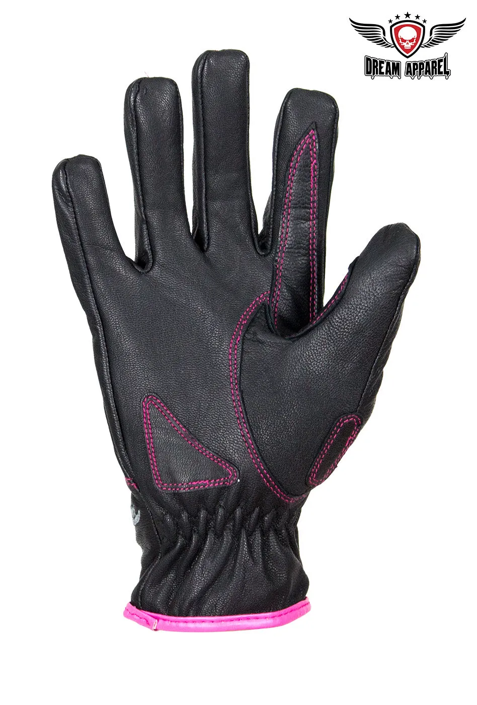 Dream Apparel Embroidered Pink Heart Graphic Naked Leather Gloves