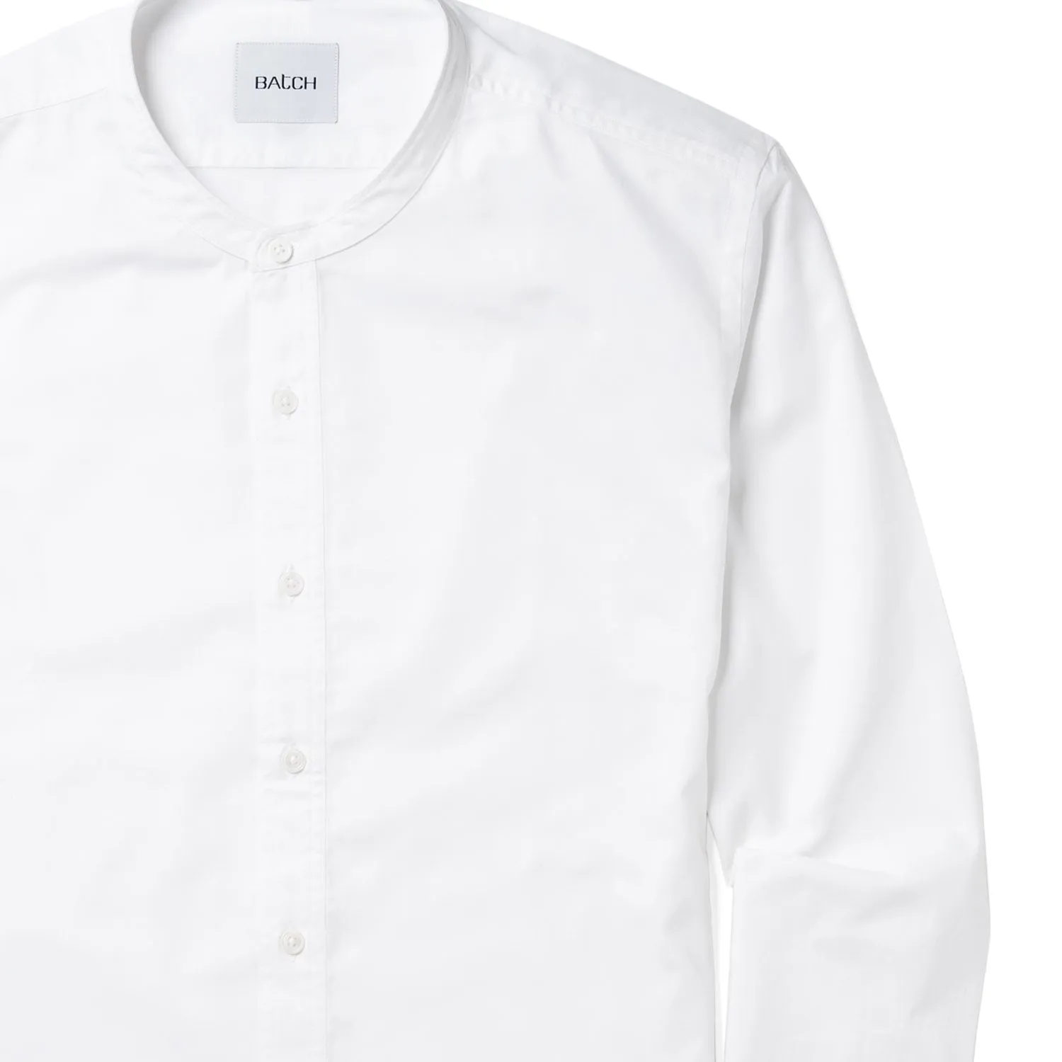 Essential Band Collar Button Down Shirt - Pure White Cotton Oxford