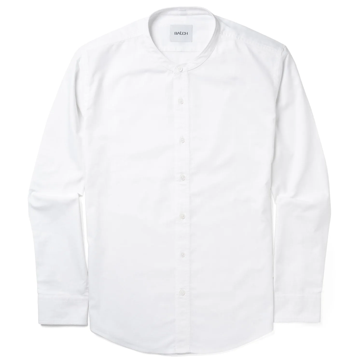 Essential Band Collar Button Down Shirt - Pure White Cotton Oxford