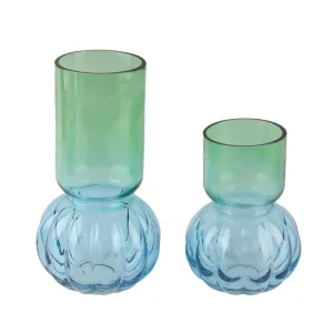 Fleurine Colored Glass Collection, Set of 2 Two-Tone Bubble Shape Table Vases