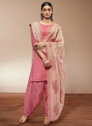 Ganga Pure Cotton Unstitched Pink Salwar Suits With Dupatta