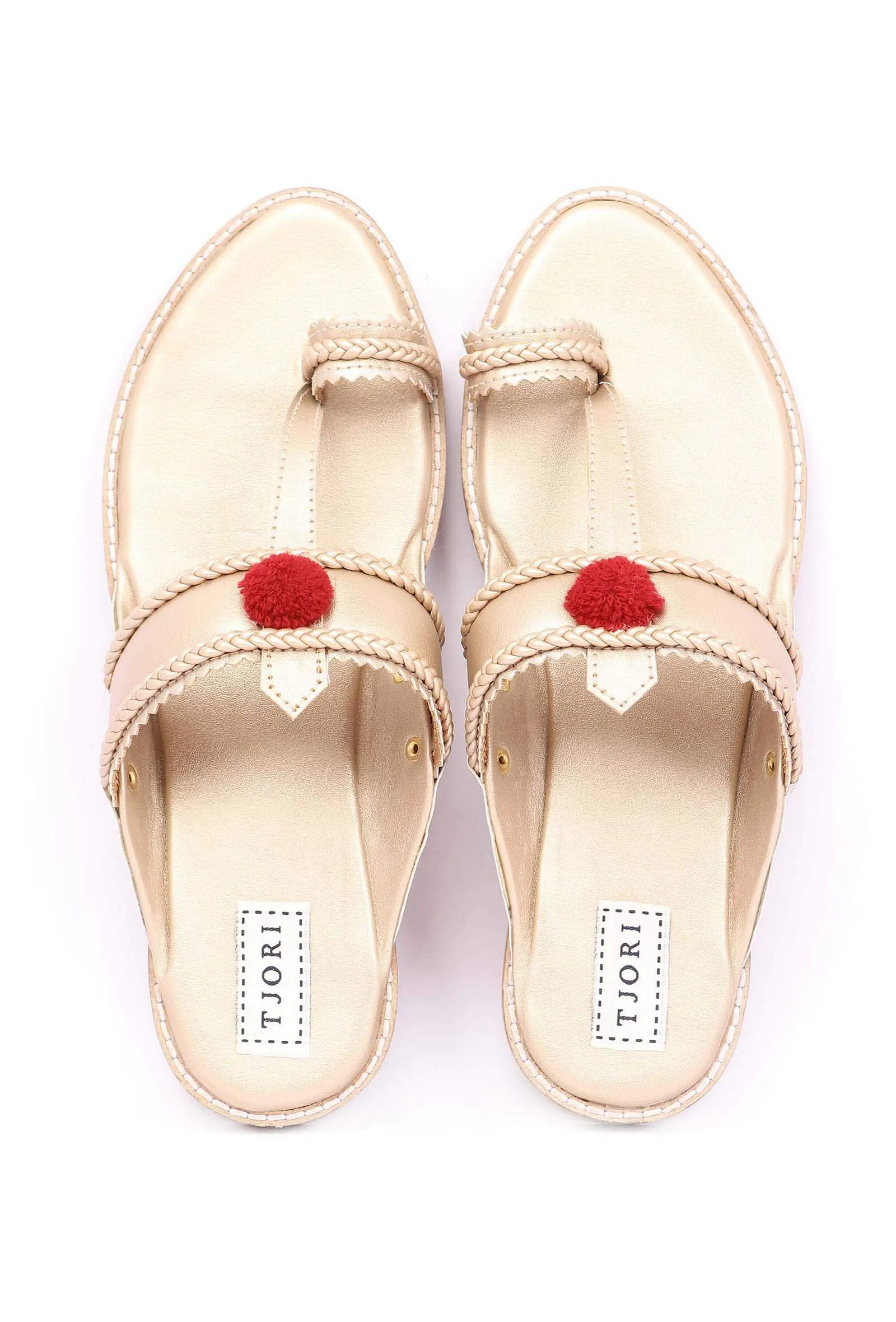 Golden Pom Pom Sandals