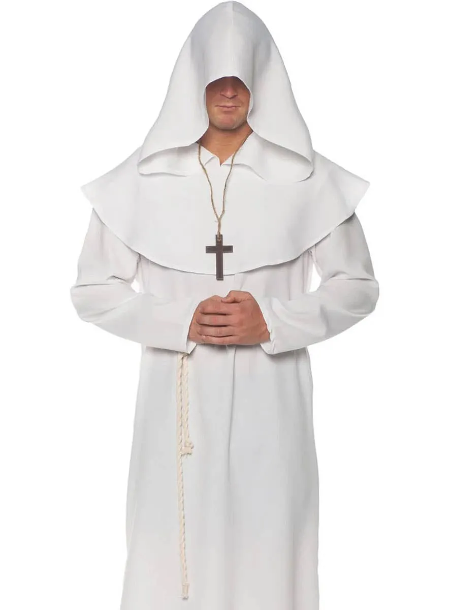 Hooded White Monk Plus Size Mens Costume Robe