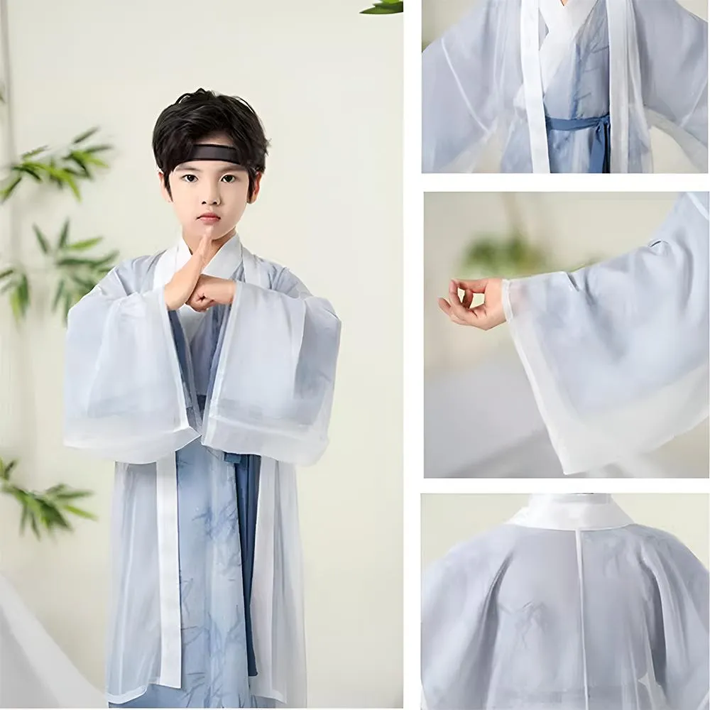 Kids' Blue Printed Ancient Hanfu