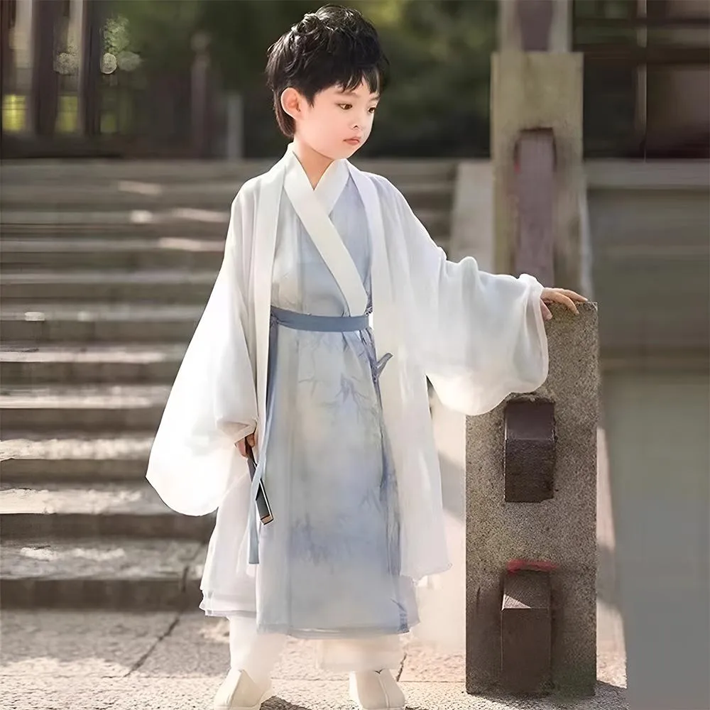 Kids' Blue Printed Ancient Hanfu