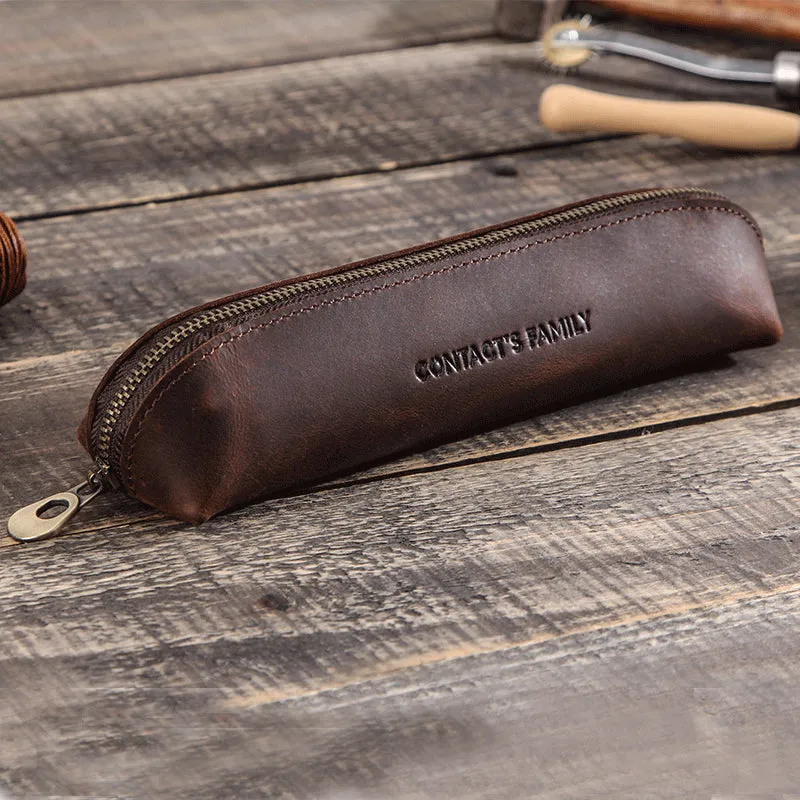 Leather Pencil Case Single Zipper Simple Leather Stationery Case