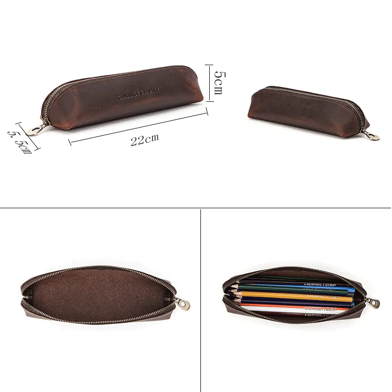 Leather Pencil Case Single Zipper Simple Leather Stationery Case