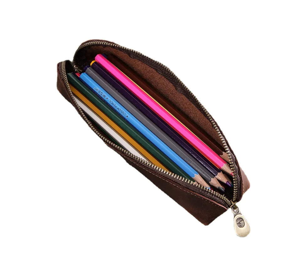 Leather Pencil Case Single Zipper Simple Leather Stationery Case