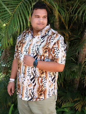 Leopard Digital Printed Half Shirt Men's Plus Size