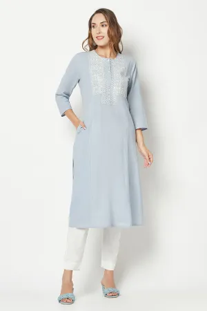 Light Blue Embroidered Straight Kurta