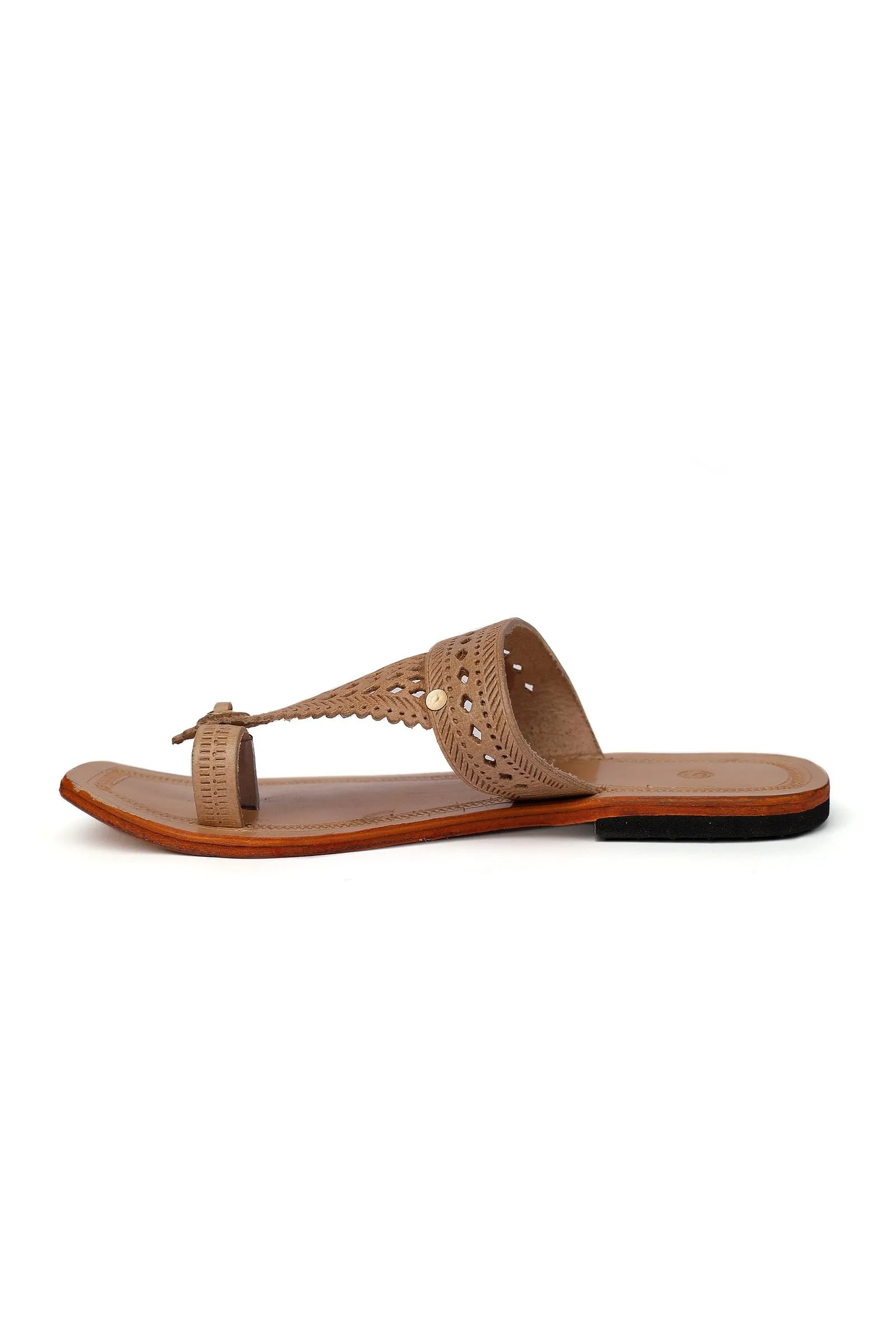 Light Brown Handcrafted Pure Leather Kolhapuri Flats