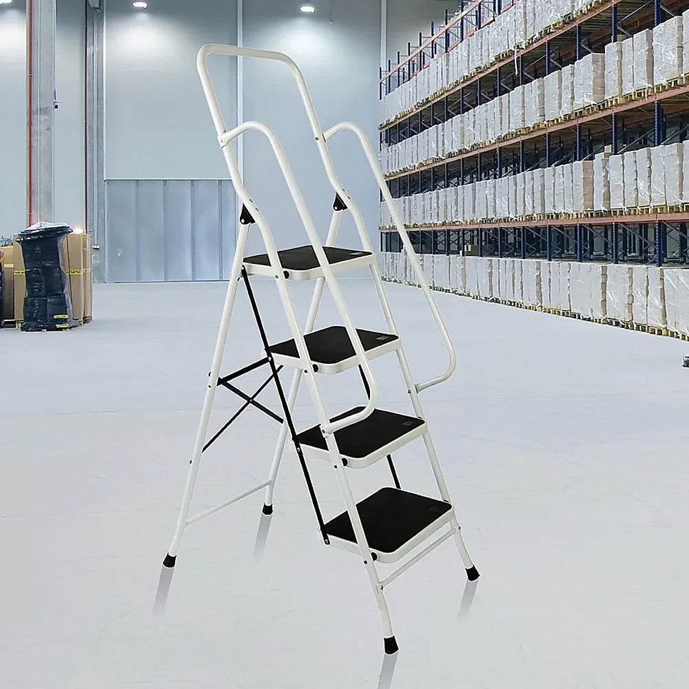 Lightweight Foldable Non-Slip 4 Step Ladder with Handrails