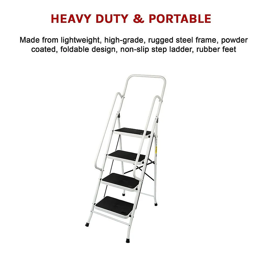 Lightweight Foldable Non-Slip 4 Step Ladder with Handrails