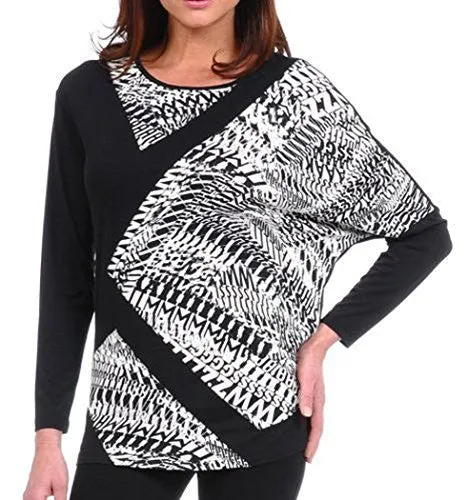 Lynn Ritchie - Dolman Sleeve Top, Black in a Geometric Print