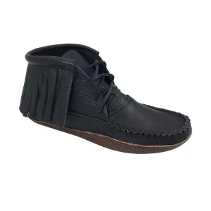 Men's FINAL CLEARANCE Earthing Moccasin Boots Fringed Ankle Moose Hide (Black Size 14 Only)