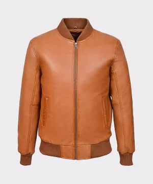 Men’s Tan Plain Napa Wax Leather Biker Jacket